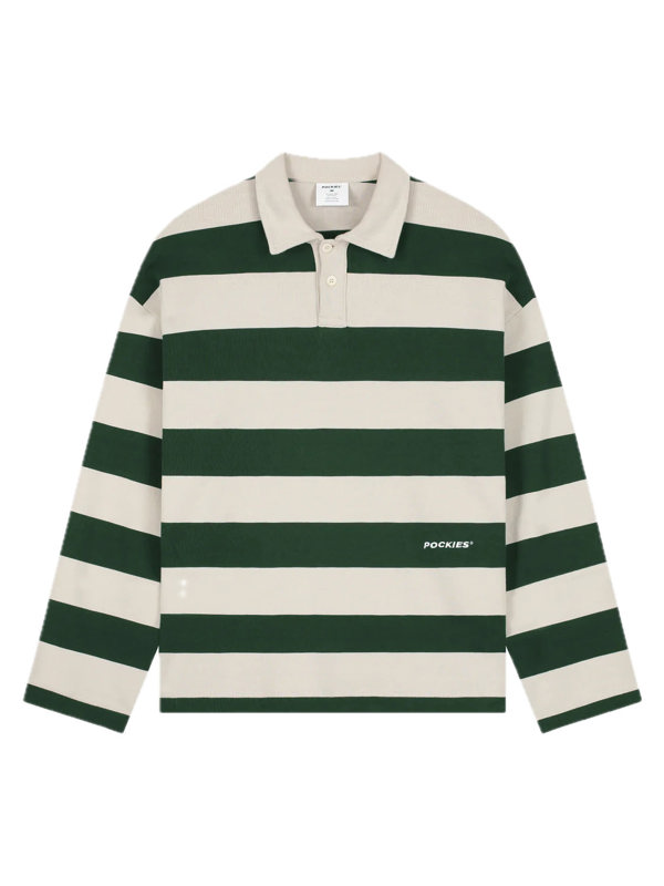 Pockies STRIPED LS POLO - FOREST GREEN/OW