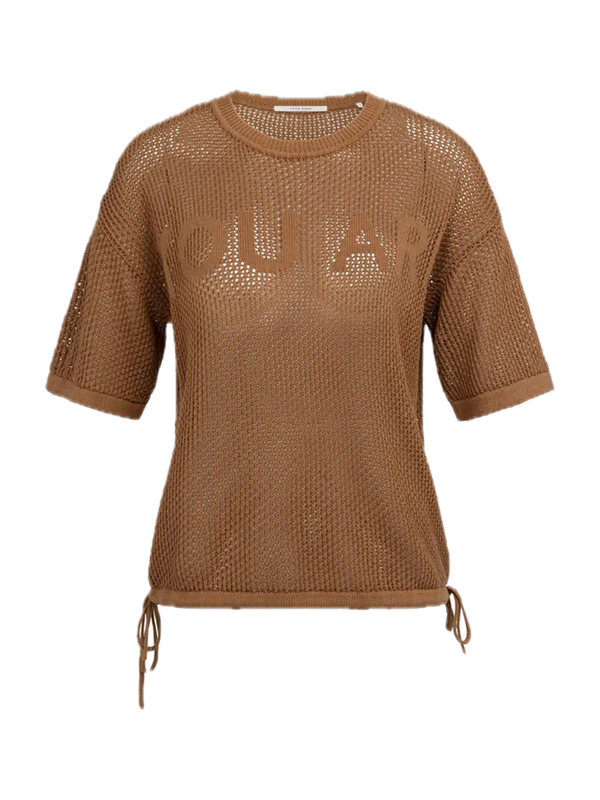 Yaya Opengebreide top met artwork